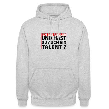 Ich bin Angler - hast du auch ein Talent? - Unisex Hoodie - Hellgrau meliert - Vorne - Alina (178cm) & Michal (187cm)
