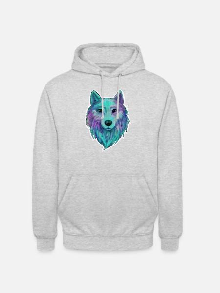 Tête de loup Wolfhead dessin illustration d'art - Sweat-shirt à capuche unisexe - gris clair chiné