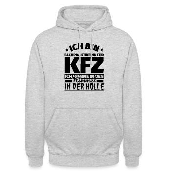 Fachpraktikerin für Kfz Geschenk lustig Himmel Höl - Unisex Hoodie - Hellgrau meliert - Vorne - Alina (178cm) & Michal (187cm)