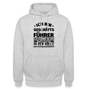 Geschäftsführer Geschenk lustig Himmel Hölle - Unisex Hoodie - Hellgrau meliert - Vorne - Alina (178cm) & Michal (187cm)