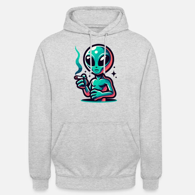 Alien mit Joint Zigarette rauchen - Unisex Hoodie - Hellgrau meliert