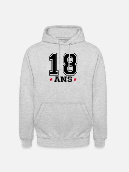 18 ANS,âge,numéro - Sweat-shirt à capuche unisexe - gris clair chiné