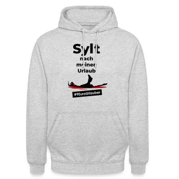 Sylt tot - Sylt nach meinen Urlaub | 9€ Ticket - Unisex Hoodie - Hellgrau meliert - Vorne - Alina (178cm) & Michal (187cm)