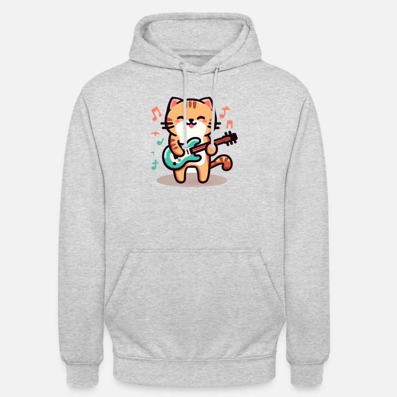Chat Rock n Roll - Sweat-shirt à capuche unisexe - gris clair chiné