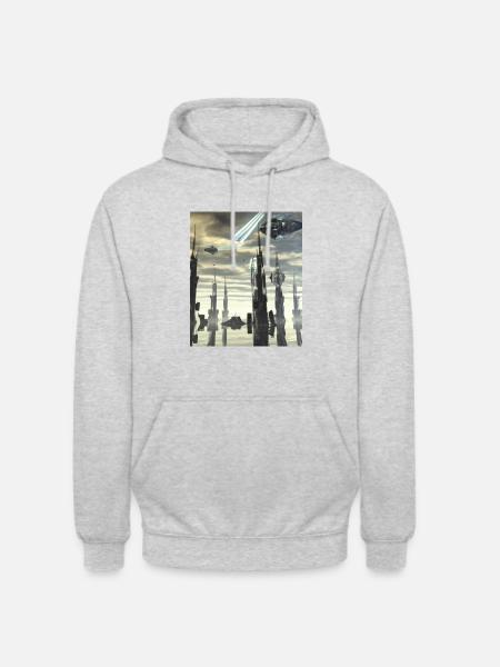 Fantasie Science Fiction Stadt - Unisex Hoodie - Hellgrau meliert