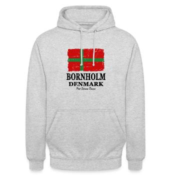 Flag of Bornholm - Bornholm Flagge - shabby look - Unisex Hoodie - Hellgrau meliert - Vorne - Alina (178cm) & Michal (187cm)