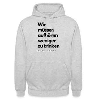 Wir müssen aufhören weniger zu trinken - Unisex Hoodie - Hellgrau meliert - Vorne - Alina (178cm) & Michal (187cm)