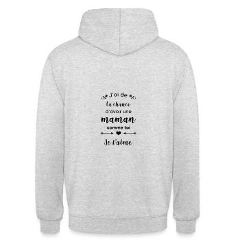 J ai de la chance maman - Sweat-shirt à capuche unisexe - gris clair chiné - Dos - Michal (187cm)