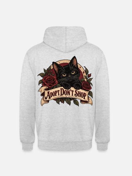 Adopt Don’t Shop Black Cat - Unisex Hoodie - Hellgrau meliert