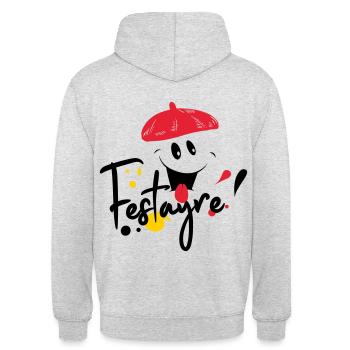 Festayre, béret et foulard rouge, faire la fête ! - Sweat-shirt à capuche unisexe - gris clair chiné - Dos - Michal (187cm)
