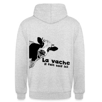 La vache il fait soif ici - Sweat-shirt à capuche unisexe - gris clair chiné - Dos - Michal (187cm)