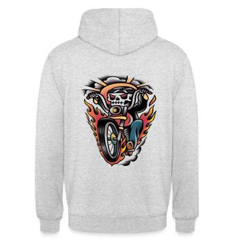 Biker-Tattoo-Kunst der alten Schule - Unisex Hoodie - Hellgrau meliert - Hinten - Michal (187cm)