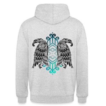 Hugin et Munin corbeau Nordique Viking - Sweat-shirt à capuche unisexe - gris clair chiné - Dos - Michal (187cm)