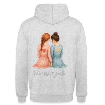 Freundinnen Aquarell – Rothaarig & Brünett Rücken - Unisex Hoodie - Hellgrau meliert - Hinten - Michal (187cm)