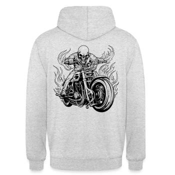 Skull Biker - Unisex Hoodie - Hellgrau meliert - Hinten - Michal (187cm)