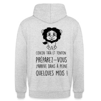 lion naissance - Sweat-shirt à capuche unisexe - gris clair chiné - Dos - Michal (187cm)