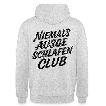Müde Eltern Uniform – Niemals ausgeschlafen Club - Unisex Hoodie - Hellgrau meliert - Hinten - Michal (187cm)