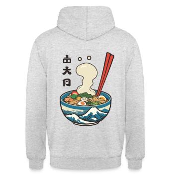 Japanisches Ramen Ukiyo-E Retro Ästhetik Design - Unisex Hoodie - Hellgrau meliert - Hinten - Michal (187cm)