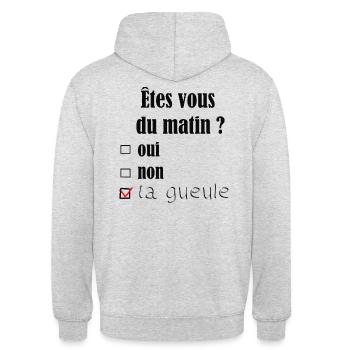 ÊTES VOUS DU MATIN? - Sweat-shirt à capuche unisexe - gris clair chiné - Dos - Michal (187cm)