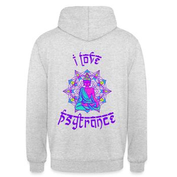 I love Psytrance Buddha psychedelisch rave goa - Unisex Hoodie - Hellgrau meliert - Hinten - Michal (187cm)