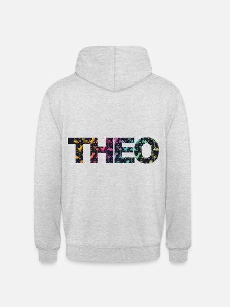 Theo - Beautiful boy name with cool dinosaurs - Unisex Hoodie - light heather grey