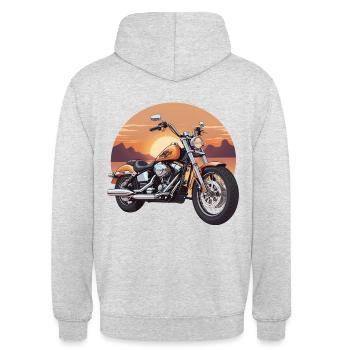 Motorrad bei Sonnenuntergang - Unisex Hoodie - Hellgrau meliert - Hinten - Michal (187cm)