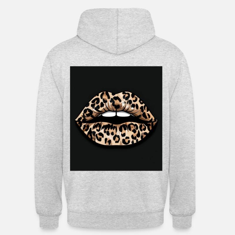 lèvres léopard avec noir - Sweat-shirt à capuche unisexe - gris clair chiné