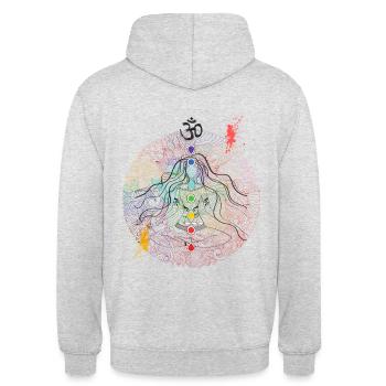 Meditation Buddhismus psychedelisch Om Rave Goa - Unisex Hoodie - Hellgrau meliert - Hinten - Michal (187cm)