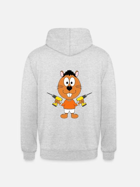 BIBER - HANDWERKER - HEIMWERKER - BOHRER - TIER - Unisex Hoodie - Hellgrau meliert