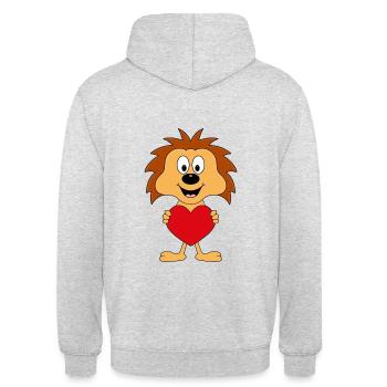 IGEL - HERZ - LIEBE - LOVE - TIER - KIND - BABY - Unisex Hoodie - Hellgrau meliert - Hinten - Michal (187cm)
