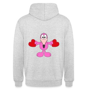 FLAMINGO - LIEBE - LOVE - VOGEL - TIER - BABY - Unisex Hoodie - Hellgrau meliert - Hinten - Michal (187cm)