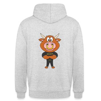 BULLE - RIND - STIER - KUH - SECURITY - TÜRSTEHER - Unisex Hoodie - Hellgrau meliert - Hinten - Michal (187cm)