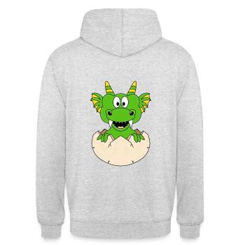 DRACHE - EI - DRACHENEI - GEBURT - BABY - KIND - Unisex Hoodie - Hellgrau meliert - Hinten - Michal (187cm)