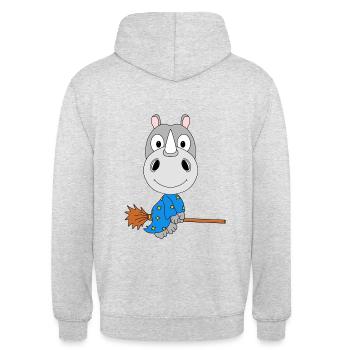 NASHORN - HALLOWEEN - HEXE - TIER - KIND - BABY - Unisex Hoodie - Hellgrau meliert - Hinten - Michal (187cm)