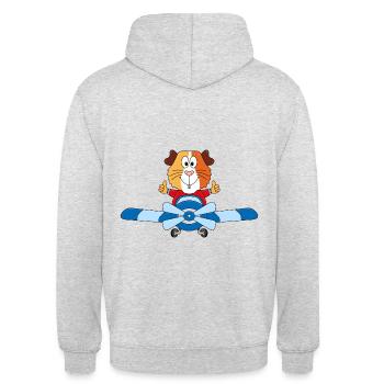 MEERSCHWEINCHEN - FLUGZEUG - PILOT - FLIEGEN - Unisex Hoodie - Hellgrau meliert - Hinten - Michal (187cm)
