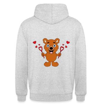 SEIFENBLASEN - LIEBE - HERZEN - TEDDY - BÄR - Unisex Hoodie - Hellgrau meliert - Hinten - Michal (187cm)