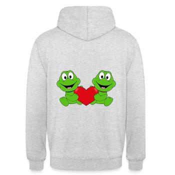 HERZ - LIEBE - FRÖSCHE - TIERE - Unisex Hoodie - Hellgrau meliert - Hinten - Michal (187cm)