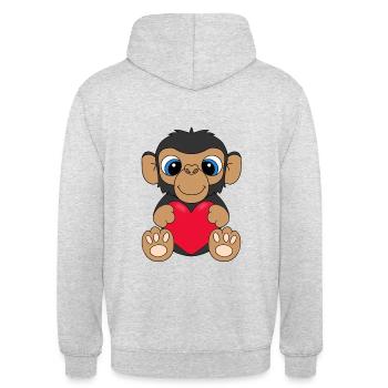 AFFE - HERZ - LIEBE - TIER - Unisex Hoodie - Hellgrau meliert - Hinten - Michal (187cm)
