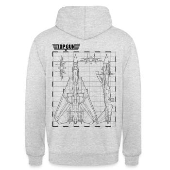 Top Gun Kampfjet Bauplan Blaupause Schwarz - Unisex Hoodie - Hellgrau meliert - Hinten - Michal (187cm)