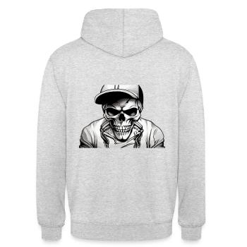 Totenkopf mit Cap - Unisex Hoodie - Hellgrau meliert - Hinten - Michal (187cm)