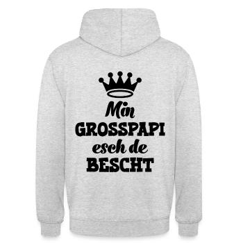 Min Grosspapi esch de bescht Opa Schweiz Grosspapi - Unisex Hoodie - Hellgrau meliert - Hinten - Michal (187cm)