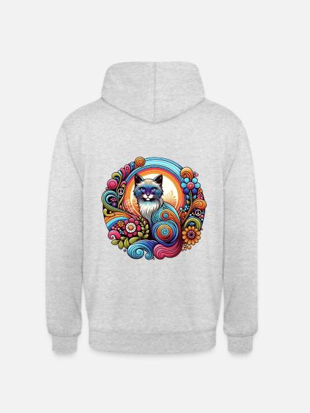 Chat 70s - Sweat-shirt à capuche unisexe - gris clair chiné