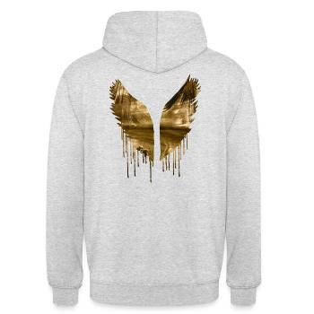 Angelwings,Ailes,Or,Ailes d’Ange,Métallique - Sweat-shirt à capuche unisexe - gris clair chiné - Dos - Michal (187cm)