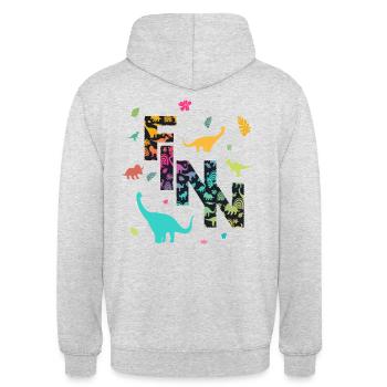 FINN - Beautiful boy name with dinosaur - Unisex Hoodie - light heather grey - Back - Michal (187cm)