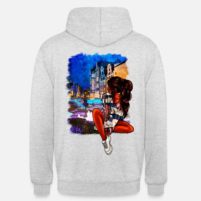 Rostocker Mädchen am Brunnen - Unisex Hoodie - Hellgrau meliert