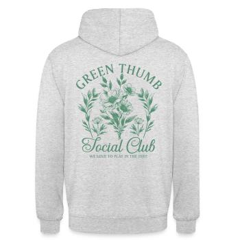 Garten Green Thumb Social Club Hobby Gärtnerin - Unisex Hoodie - Hellgrau meliert - Hinten - Michal (187cm)