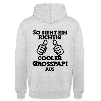 So sieht ein cooler Grosspapi Opa Schweiz - Unisex Hoodie - Hellgrau meliert - Hinten - Michal (187cm)