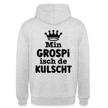 Min Grospi isch de kulscht Opa Schweiz Grosspapi - Unisex Hoodie - Hellgrau meliert - Hinten - Michal (187cm)