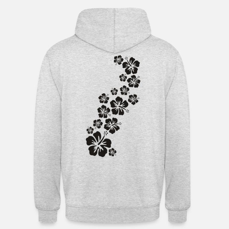 BALI hibiscus fleurs noires - Sweat-shirt à capuche unisexe - gris clair chiné
