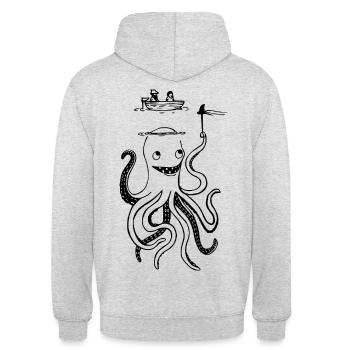 Drôle de poulpe - Poulpe funny - Sweat-shirt à capuche unisexe - gris clair chiné - Dos - Michal (187cm)
